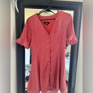 Lulus Size small Button down Mini Dress Red Short Sleeve Tie in back